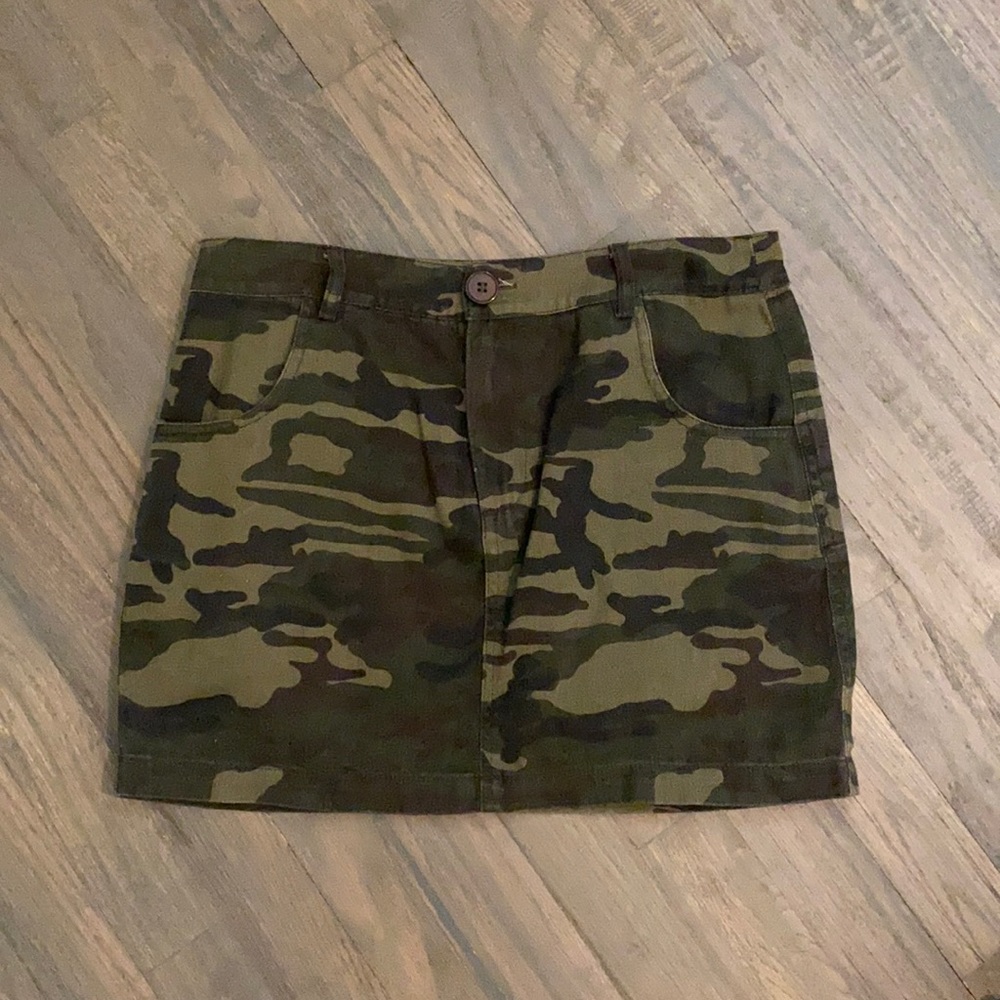 Camo Denim Skirt - Honey Punch Small